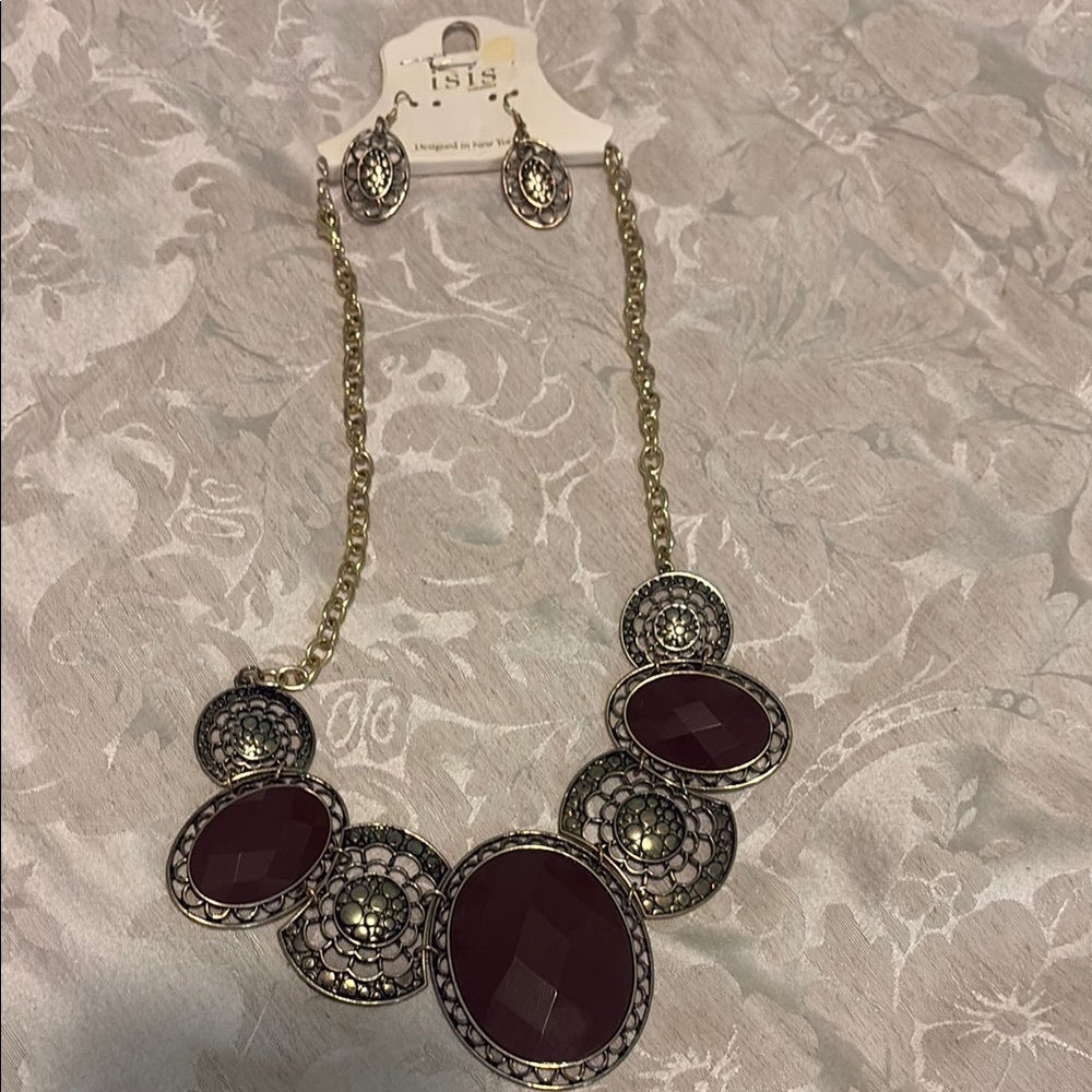 Elegant Burgundy Necklace and Earring Set